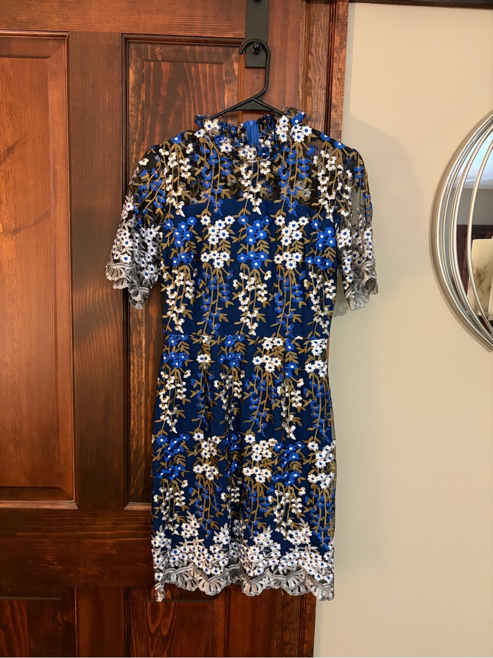 Navy Blue Floral Lace Mini Dress
